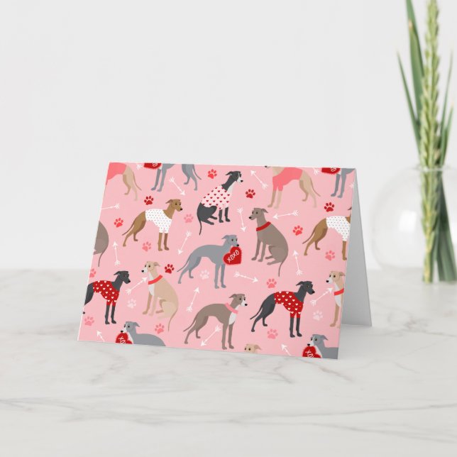 Tarjeta Festiva Patrón de San Valentín de Greyhound italiano (Anverso)