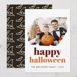 Tarjeta Festiva Patrón de sombrero de bruja caprichoso Halloween 1