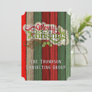 Tarjeta Festiva Patrón de tablones de madera desgastada roja verde