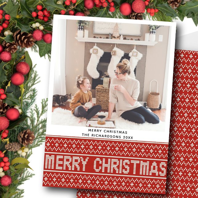 Tarjeta Festiva Patrón de texto de Navidades de suéter nórdico-fes (Subido por el creador)