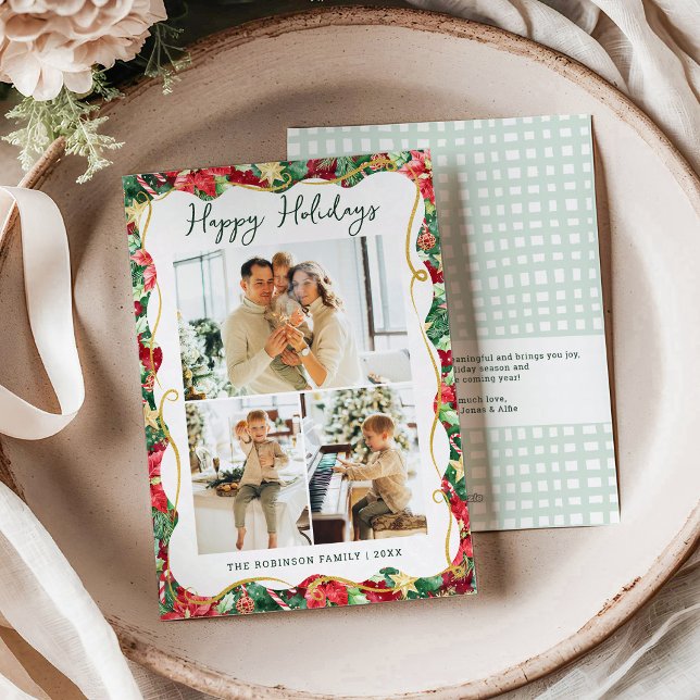 Tarjeta Festiva Patrón de vegetación de Poinsettia Felices Fiestas (Subido por el creador)