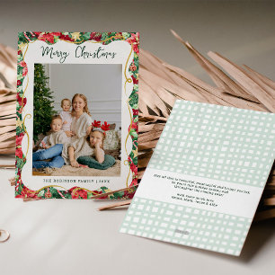 Tarjeta Festiva Patrón de vegetación de Poinsettia Foto navideña