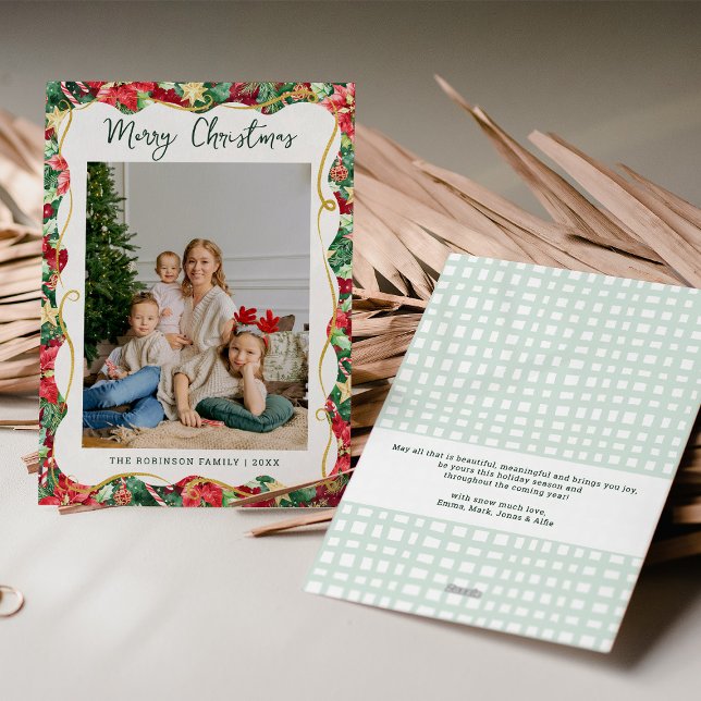 Tarjeta Festiva Patrón de vegetación de Poinsettia Foto navideña (Subido por el creador)