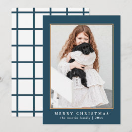 Tarjeta Festiva Patrón de verificación azul clásico Fotos navideña
