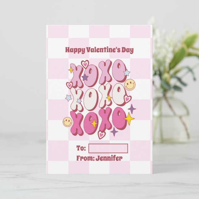 Tarjeta Festiva Patrón de XOXO Retro San Valentín (Anverso de pie)