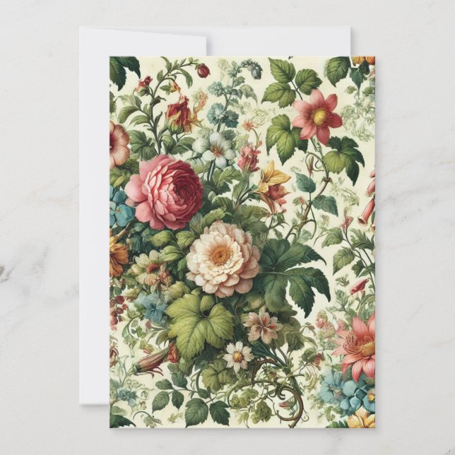 Tarjeta Festiva Patrón floral botánico sin mar (Anverso)