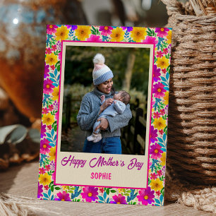 Tarjeta Festiva Patrón floral de acuarela Feliz día de la madre Fo
