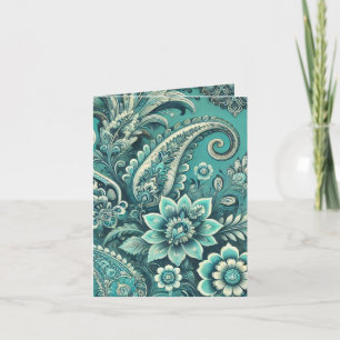 Tarjeta Festiva Patrón floral de cachemira turquesa