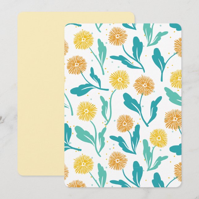 Tarjeta Festiva Patrón floral de Dandelion amarillo - Inspirado en (Anverso / Reverso)