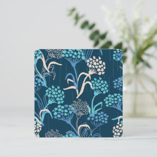 Tarjeta Festiva Patrón floral de hidrangea estilizada - Azul elega