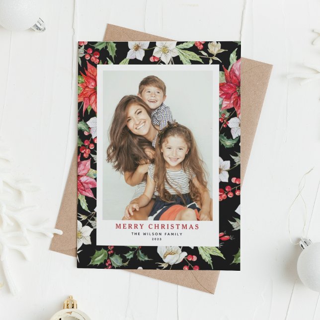 Tarjeta Festiva Patrón floral de invierno Fotos navideñas de moras (Subido por el creador)
