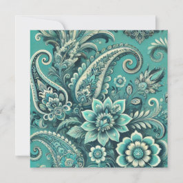 Tarjeta Festiva Patrón Floral de Paisley Turquesa