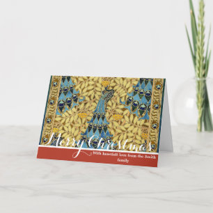 Tarjeta Festiva Patrón Floral de Pavo Real Azul Art Nouveau Vintag