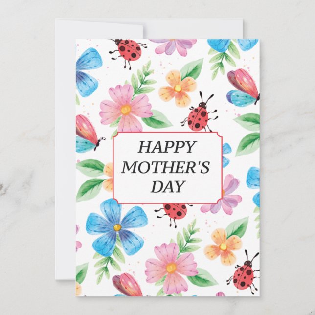 Tarjeta Festiva Patrón floral de primavera en acuarela para el Día (Anverso)