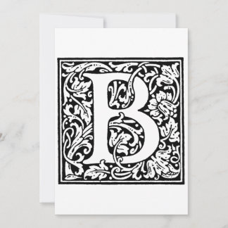 Tarjeta Festiva Patrón floral en blanco y negro con inicial de mon