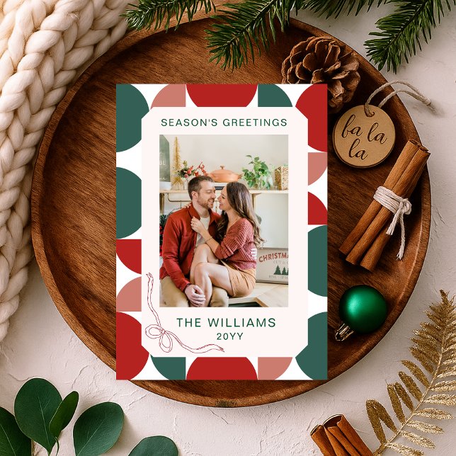 Tarjeta Festiva Patrón floral geométrico rojo y verde moderno en f (Subido por el creador)