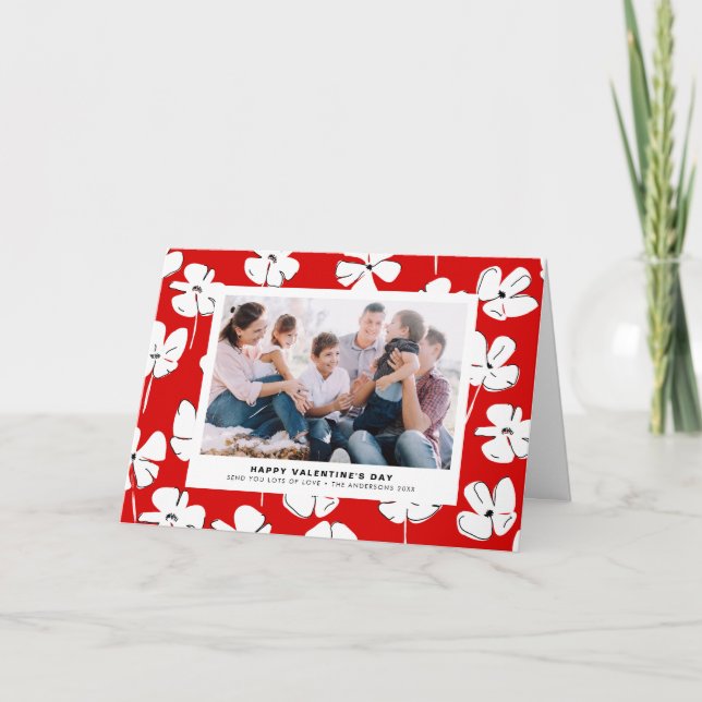 Tarjeta Festiva Patrón floral rojo El día de San Valentín moderno (Anverso)
