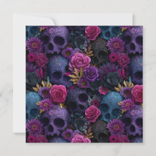 Tarjeta Festiva Patrón floral sin fisuras de cráneo gótico oscuro