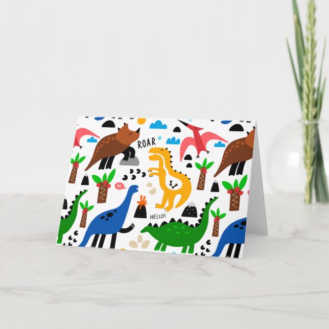 Tarjeta Festiva Patrón ininterrumpido de dinosaurios (Anverso)