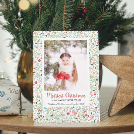 Tarjeta Festiva Patrón invernal de vegetación Navidades más valien