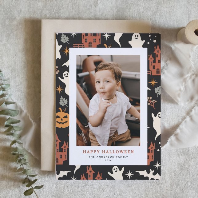 Tarjeta Festiva Patrón lindo y fantasmal Fotos felices de Hallowee (Subido por el creador)