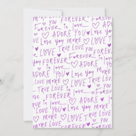 Tarjeta Festiva Patrón Manuscrito de Corazones Doodle de Amor Púrp