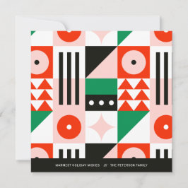 Tarjeta Festiva Patrón moderno Bauhaus rojo y verde