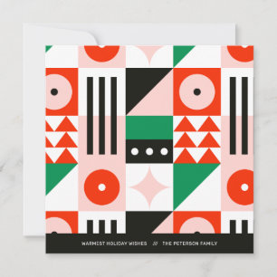 Tarjeta Festiva Patrón moderno Bauhaus rojo y verde