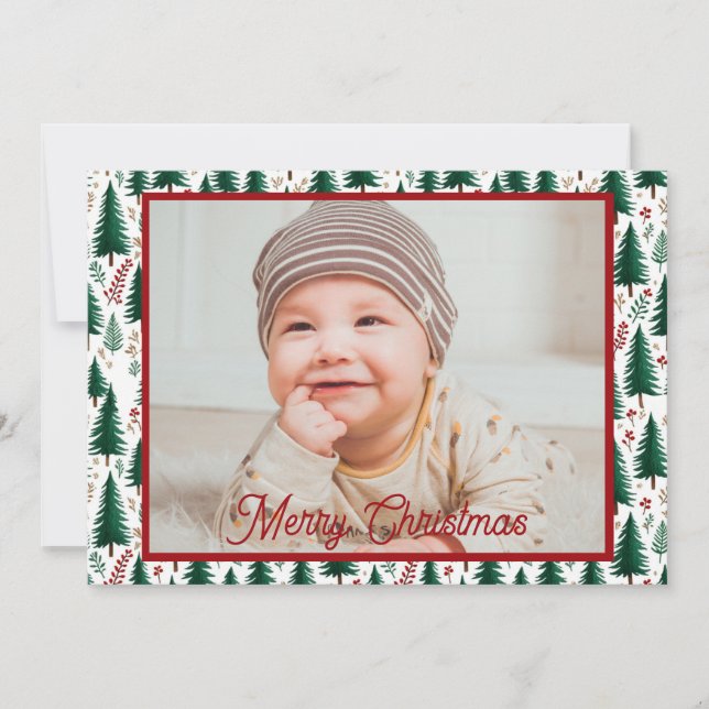 Tarjeta Festiva Patrón moderno de árboles navideños en el bosque d (Anverso)