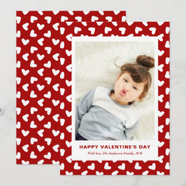 Tarjeta Festiva Patrón moderno de corazones rojos, una foto, día d