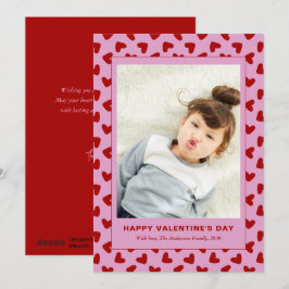 Tarjeta Festiva Patrón moderno de corazones rojos, una foto, día d