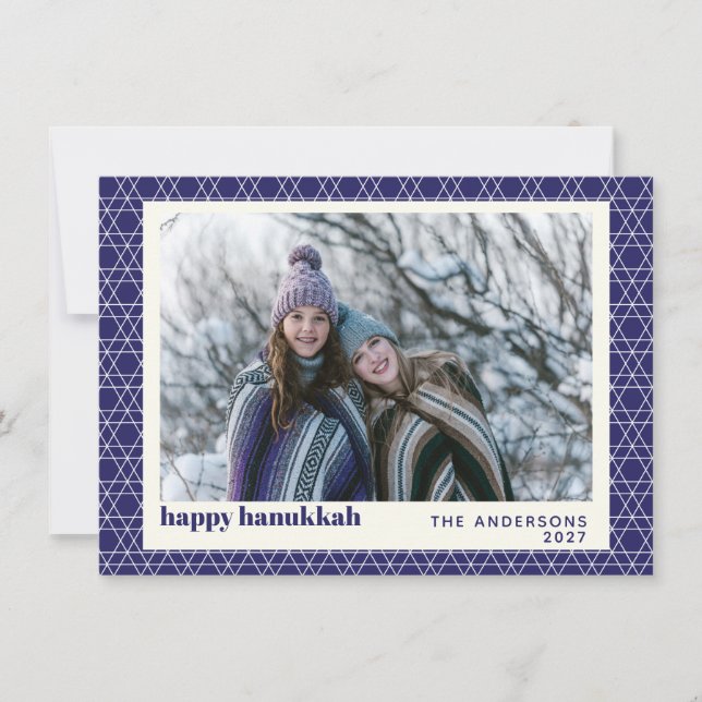 Tarjeta Festiva Patrón moderno de la línea de estrellas de Hanukka (Anverso)