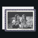 Tarjeta Festiva Patrón moderno de mediados de siglo en foto azul d<br><div class="desc">Moderno,  moderno y sencillo estilo retro de mediados de siglo moderno en azul y blanco para Hanukkah,  personalizado con tu nombre y foto.</div>