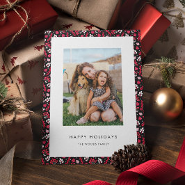 Tarjeta Festiva Patrón Navideño Rústico Negro y Rojo Foto