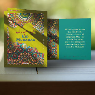 Tarjeta Festiva Patrón ornamental Golden Eid Mubarak Verde amarill