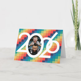 Tarjeta Festiva Patrón retro cuadrado Foto de Año Nuevo 2023