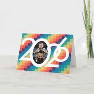 Tarjeta Festiva Patrón retro cuadrado Foto de Año Nuevo 2023