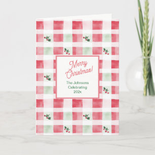 Tarjeta Festiva Patrón retro de Navidades rojos verdes