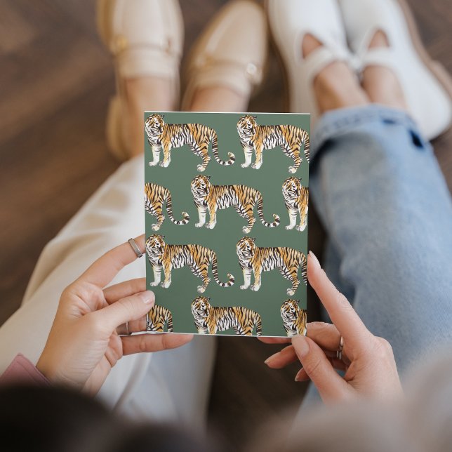 Tarjeta Festiva Patrón silvestre de los tigres de acuarela tropica (Subido por el creador)
