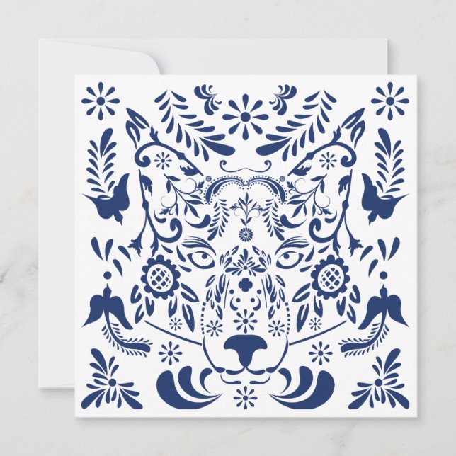 Tarjeta Festiva Patrón tradicional Wolf (Anverso)