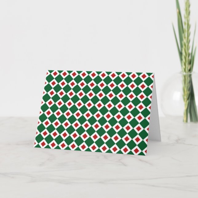 Tarjeta Festiva Patrón verde, blanco, rojo de diamantes (Anverso)