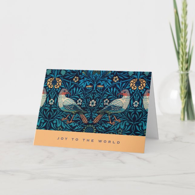 Tarjeta Festiva Patrón William Morris de pájaro azul (Anverso)