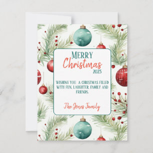 Tarjeta Festiva Patrones de Navidades verdes y rojos -