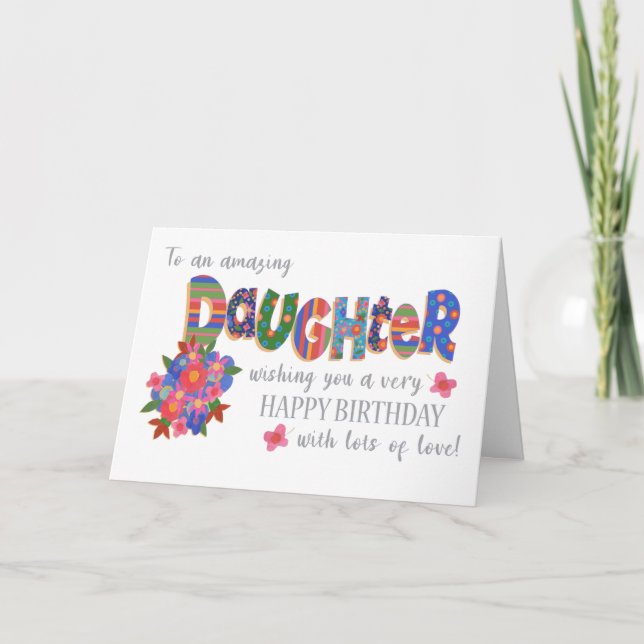 Tarjeta Festiva Patrones y flores brillantes de cumpleaños de la h (Anverso)