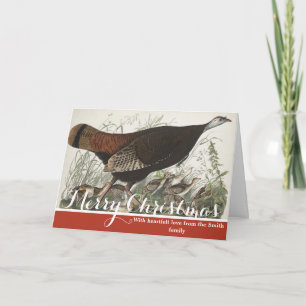 Tarjeta Festiva Pava de monte y crías de Audubon Vintage