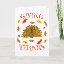 Tarjeta Festiva Pavo de Acción de Gracias Cute Hojas de Otoño Bell