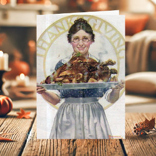 Tarjeta Festiva Pavo de Acción de Gracias de la Abuela Vintage