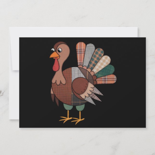Tarjeta Festiva Pavo de Patchwork de Acción de Gracias de Otoño (Anverso)