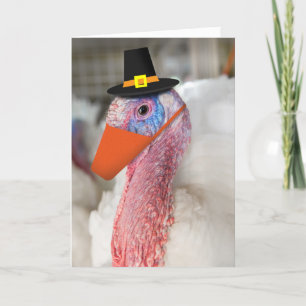 Tarjeta Festiva Pavo Feliz Día de Acción de Gracias con Máscara Fa