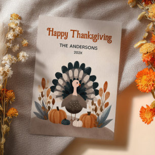Tarjeta Festiva Pavo Lindo Follaje de Otoño Feliz Día de Acción de